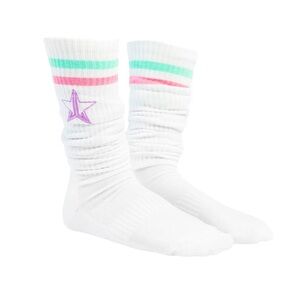 NWT NIP Jeffree Star Knee-high White Athletic Striped Tube Sock size OS